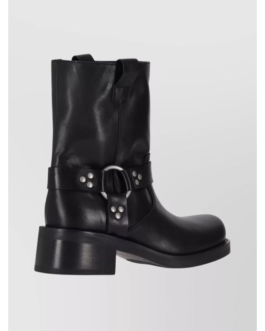 P.A.R.O.S.H. Black Buckled Leather Ankle Boots