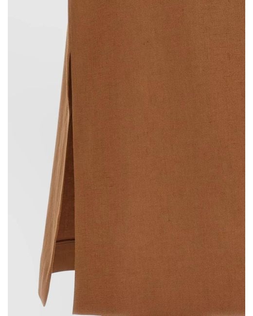 Fendi Brown Linen Skirt High Waist Belt Detail Slit