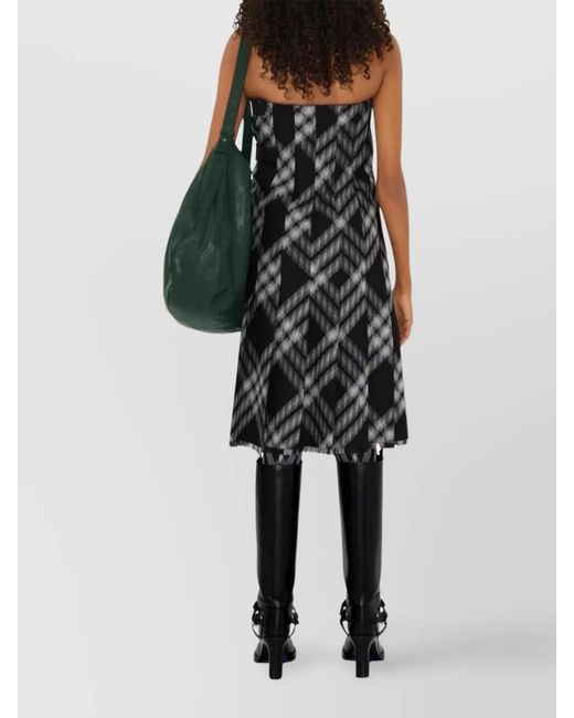 Burberry Gray Wool Check Off-The-Shoulder Mini Dress