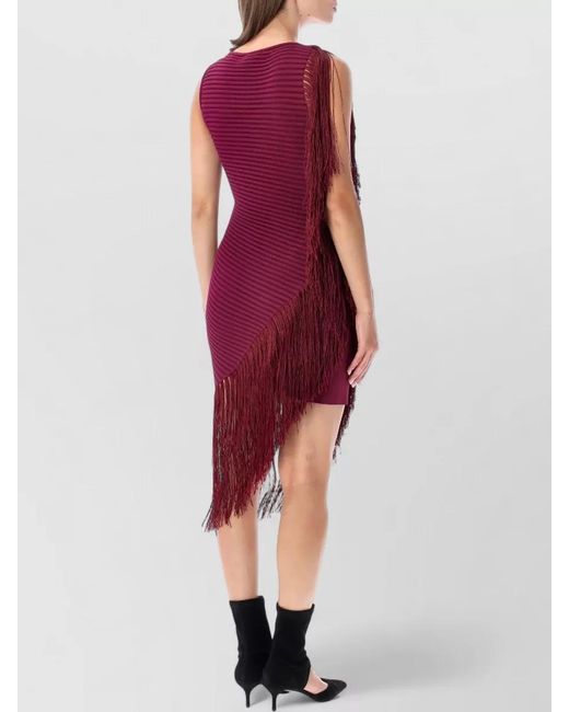Alaïa Red Silk Asymmetric Fringed Knit Sleeveless Mini Dress