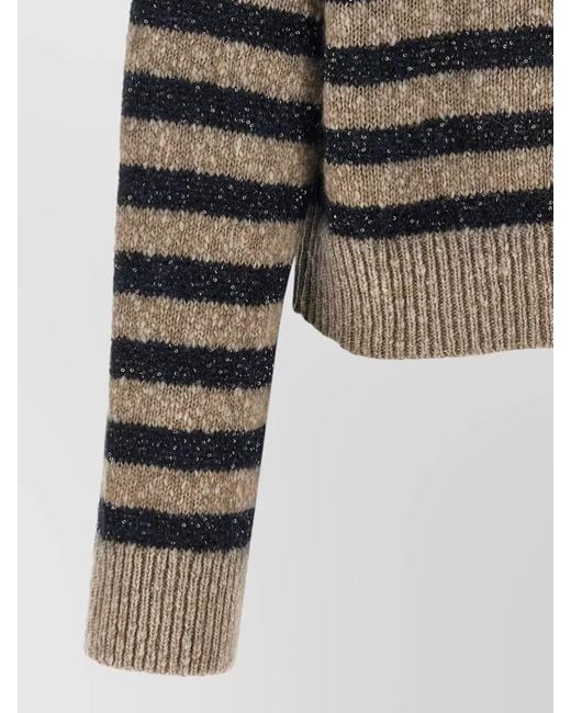 Brunello Cucinelli Gray Dazzling Stripes Sequin Wool Cashmere Sweater