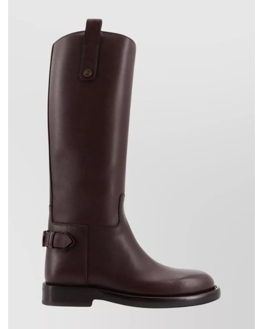 Burberry Brown Stylish Knee-High Ankle Boots Buckle Detail