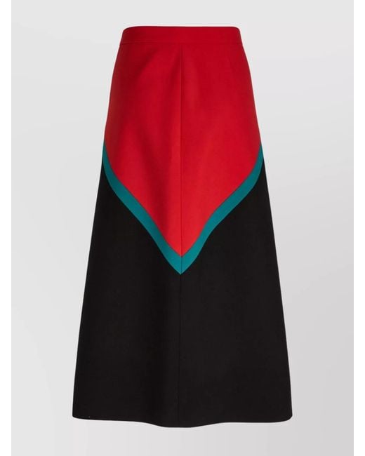 Gucci Red Wool High-Rise Diagonal-Stripe A-Line Midi Skirt