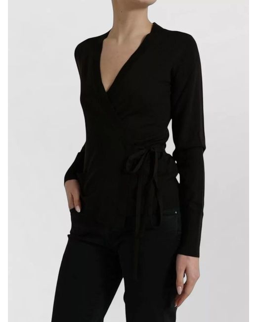 Dolce & Gabbana Black Virgin Wool V-Neck Wrap Cardigan