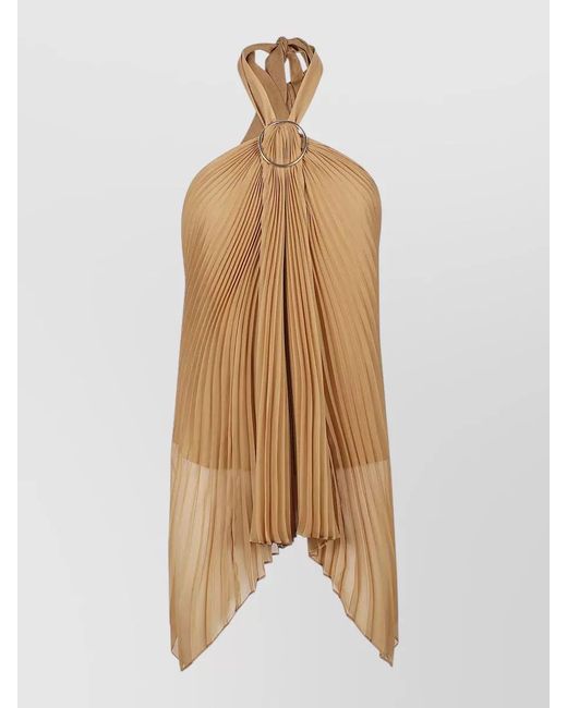 Max Mara Natural Halterneck Top Asymmetric Hem Pleated Sheer