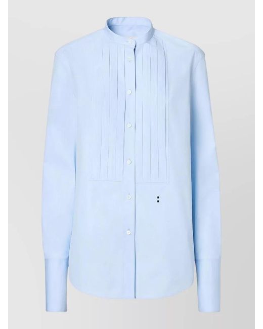 Fendi Blue Shirt Tailored Collar Long Sleeves Pleated Front