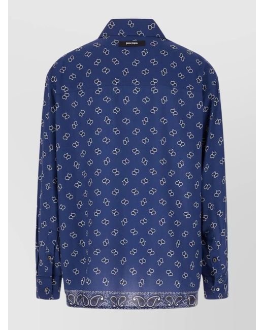 Palm Angels Blue Viscose Printed Shirt for men