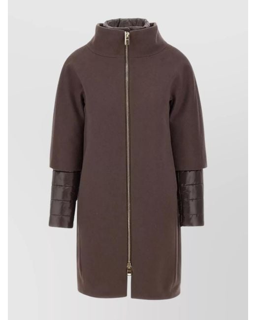 Herno Brown Virgin Wool Coat Detachable Panels
