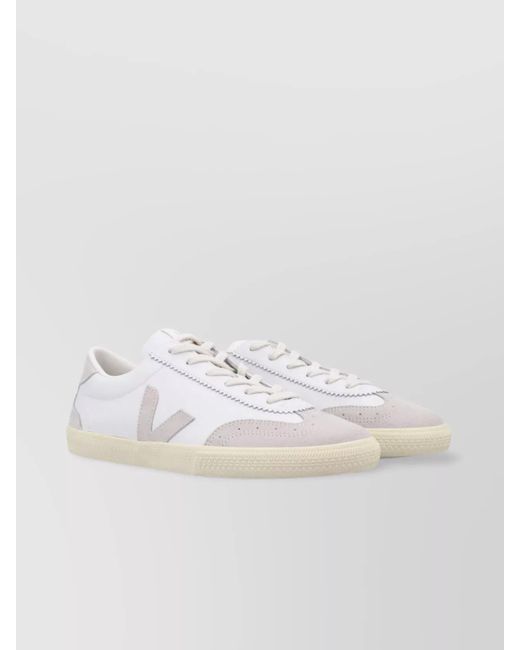 Veja White Round Toe Low-Top Sneakers With Leather Upper
