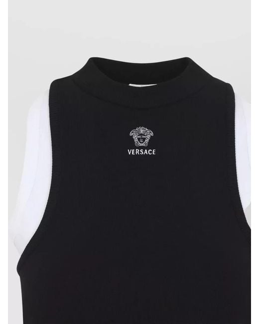 Versace Black Tank Top High Neckline Sleeveless Design