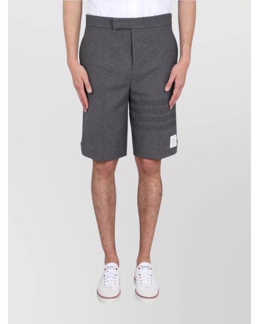 Thom Browne Gray 4Bar Striped Button Detail Shorts for men