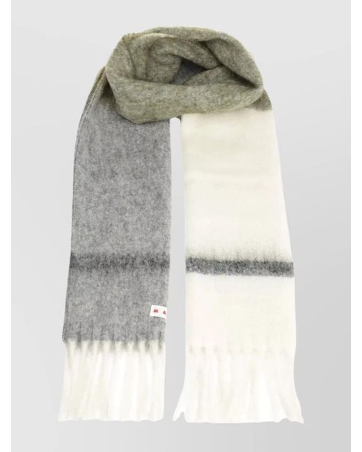 Marni Multicolor Block Design Fringed Edges Scarf