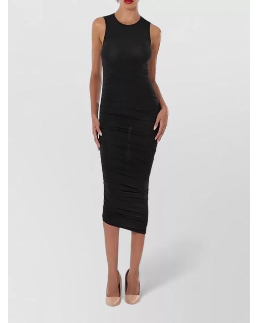 Wolford Black Sheer Draped Sleeveless Midi Dress