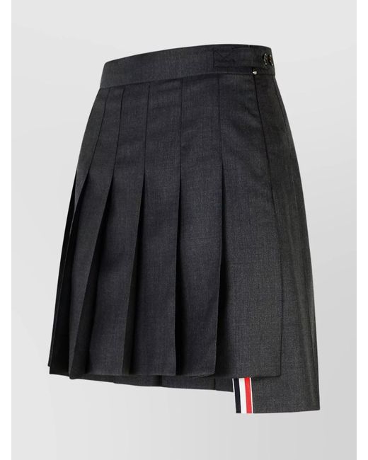 Thom Browne Black Wool Pleated High-Low Mini Skirt