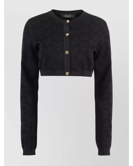 Versace Black Cropped Jacquard Knit Cardigan