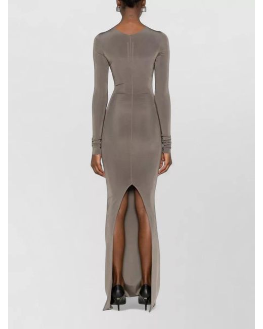 Rick Owens Gray Long Dress Fitted Silhouette Crew Neck