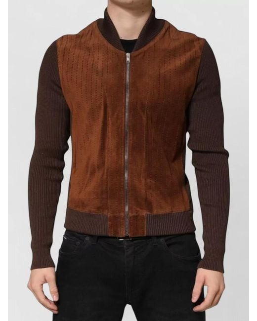 Dolce & Gabbana Brown Velvet Calfskin Full Zip Biker Jacket for men