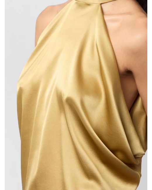Nina Ricci Metallic Silk Halterneck Open-Back Sleeveless Blouse