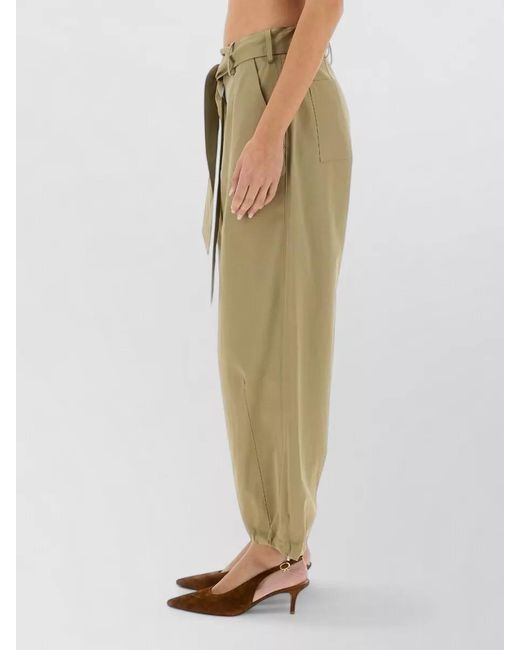 Alysi Natural Belted Waist Pants Back And Front Pockets