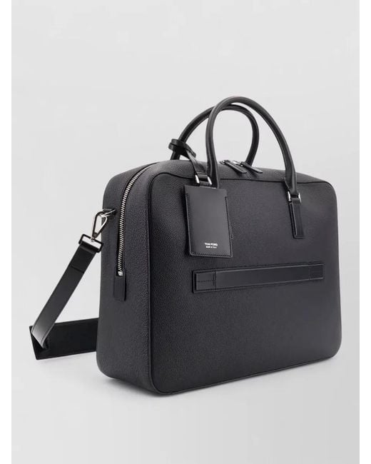 Tom Ford Black Leather Work Bag Front Logo Detail for men