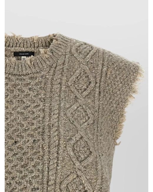 R13 Gray Cable Knit Crew Neck Loose Vest
