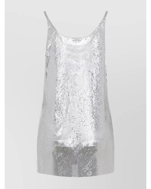 Rabanne White Metallic Mesh Sequin Top