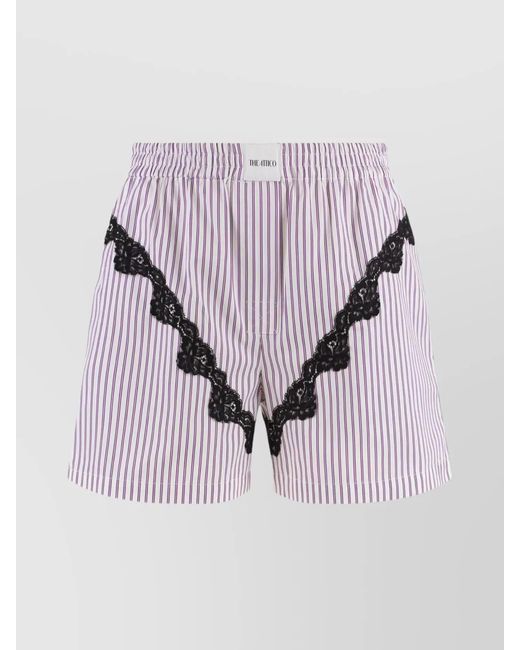 The Attico Purple Cotton Lace-Trim Cropped Trousers