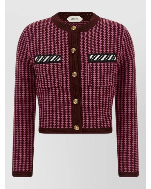 Versace Red Wool Crochet Cardigan