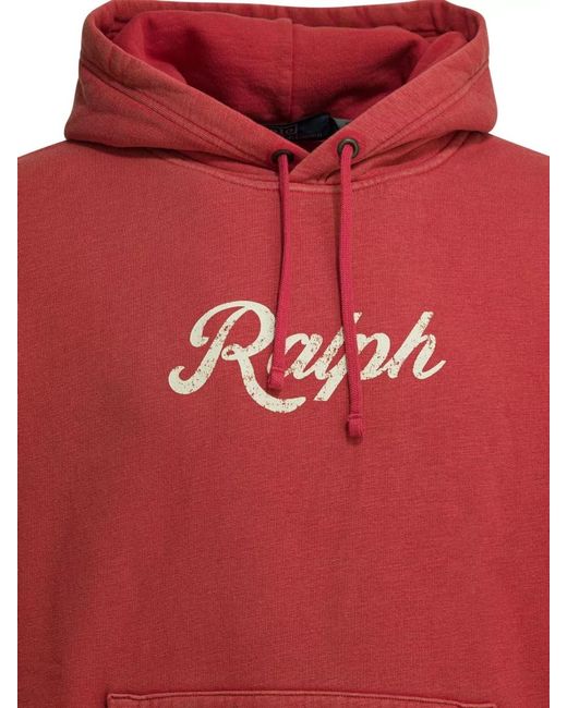 Polo Ralph Lauren Red Logo Hooded Sweatshirt Drawstring Kangaroo Pocket for men
