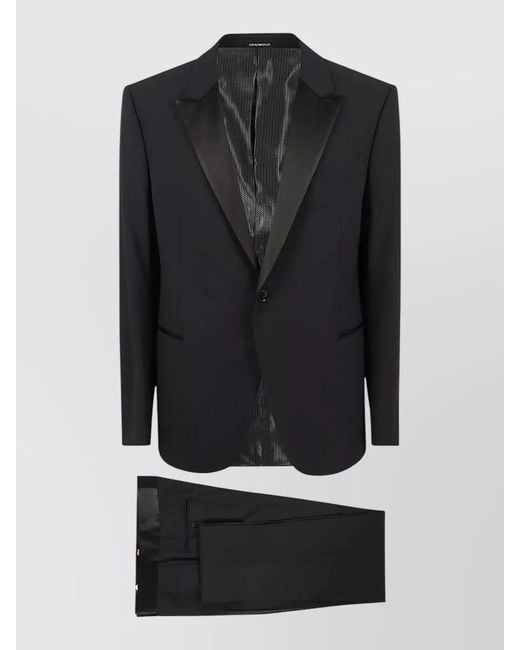 Emporio Armani Black Satin Lapel Tuxedo Jacket Chest Pocket for men