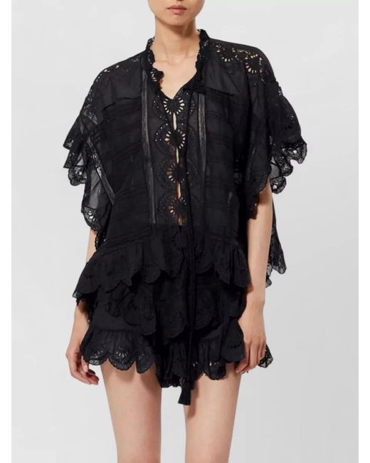 Isabel Marant Black Payton Dress Lace Detail Sheer Tassel