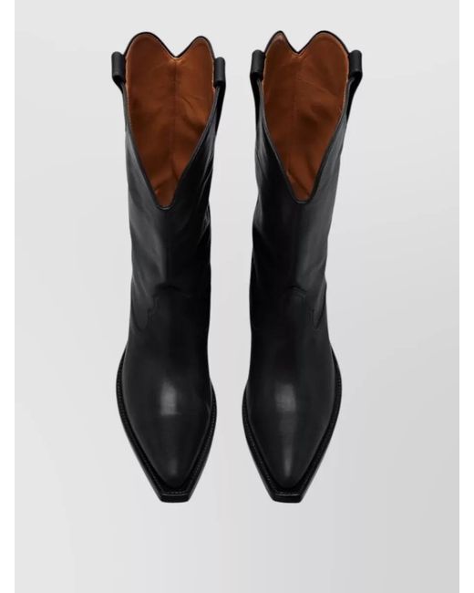Maison Margiela Black Western Leather Mid Calf Boots Pointed