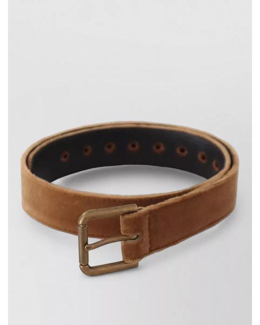 Dolce & Gabbana Brown Velvet Bronze Vintage Logo Metal Buckle Belt