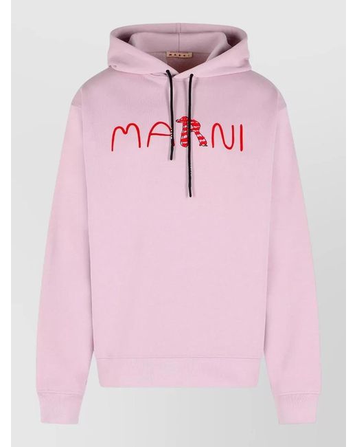 Marni Pink Cotton Hooded Sweatshirt Drawstring Hood Ribbed Trims for men