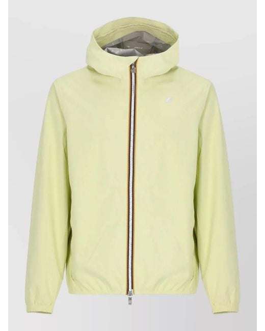 K-Way Yellow Hooded Lightweight Waterproof Jacket Zip Pockets for men