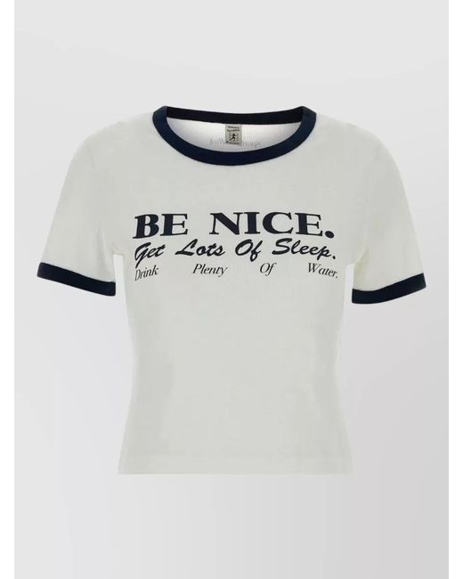 Sporty & Rich Gray Cotton Tshirt Contrast Trim Cropped Graphic