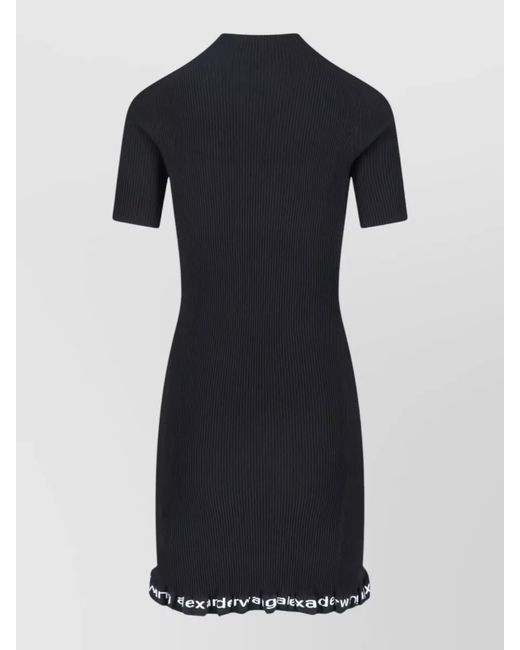 Alexander Wang Black Knit Dress Knee Length Ribbed Ruffled