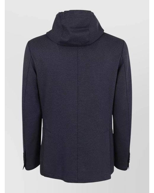 Eleventy Blue Hooded Jacket Long Sleeves Front Pockets Lapel for men