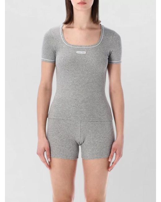 MARINE SERRE Gray Seventies Ribbed Square Neck T-Shirt
