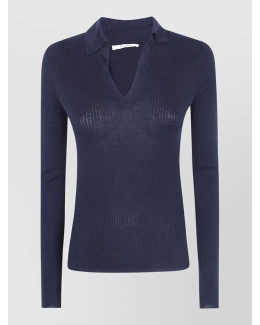 Max Mara Blue Mxm Gergo Collared Rib Knit Polo