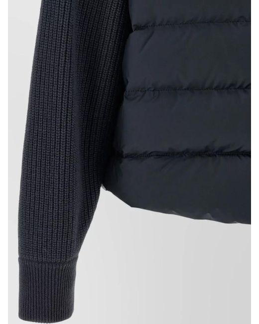 Brunello Cucinelli Blue Down Jacket Knit Sleeves Shirt Collar