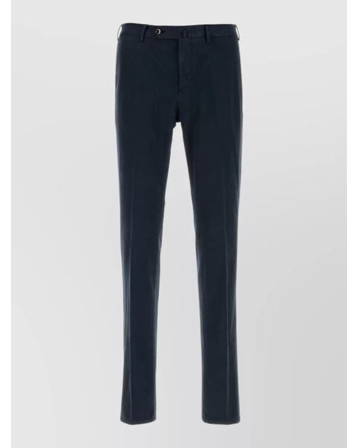 PT Torino Blue Stretch Cotton Blend Straight Leg Belt Loop Pants for men