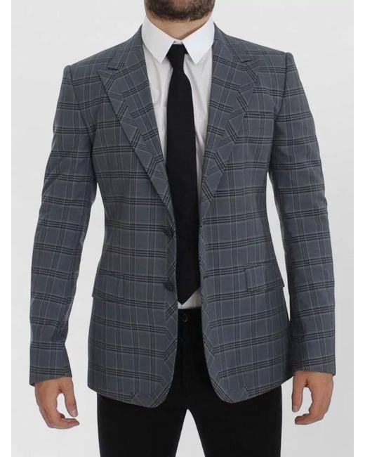 Dolce & Gabbana Blue Checked Slim-Fit Single-Breasted Blazer for men