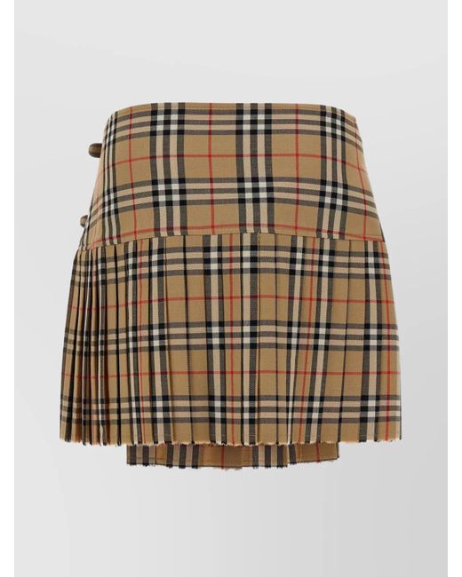 Burberry Metallic Wool Pleated Kilt Skirt