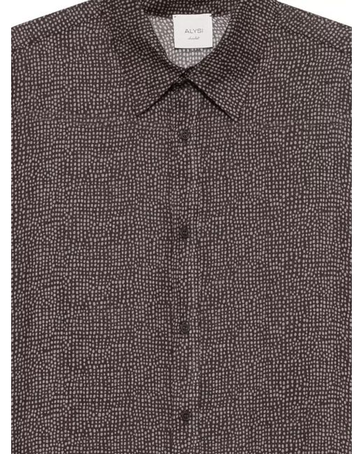 Alysi Brown Patterned Long Sleeve Ramie Shirt Dress