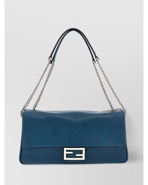Fendi Blue Baguette Large Leather Shoulder Bag