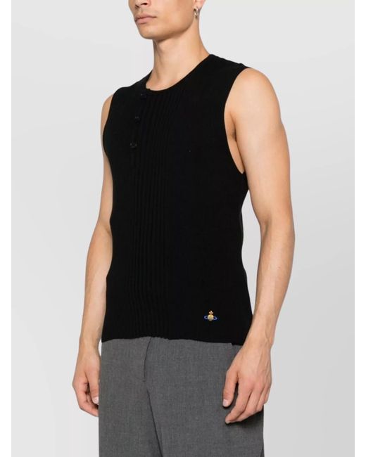 Vivienne Westwood Black Cashmere Ribbed Sleeveless Crewneck Jumper for men