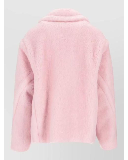 Max Mara Pink Faux Fur Texture Knitted Jacket Long Sleeves