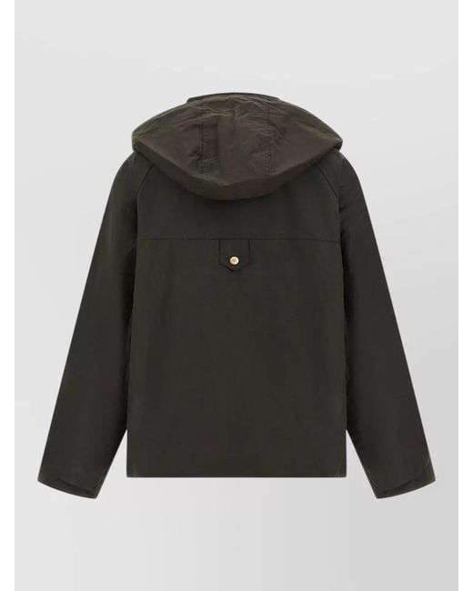 Barbour Black Carville Hooded Jacket Corduroy Collar Pockets