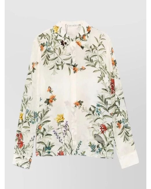Alice + Olivia Natural Floral Print Relaxed Fit Long Sleeve Shirt